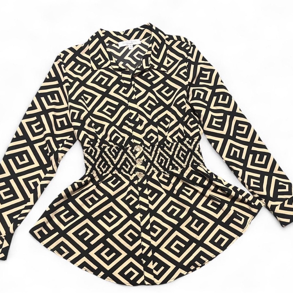 Sweet Rain Black and Cream Geometric Button Down Shirt